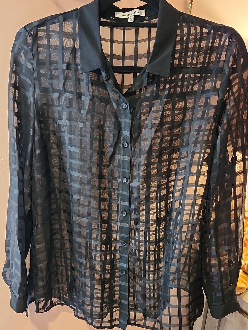 Quintessential Sheer Plaid Button-Up Blouse